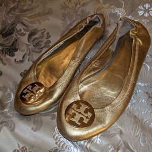 Tory Burch Metallic Gold Reva Flats